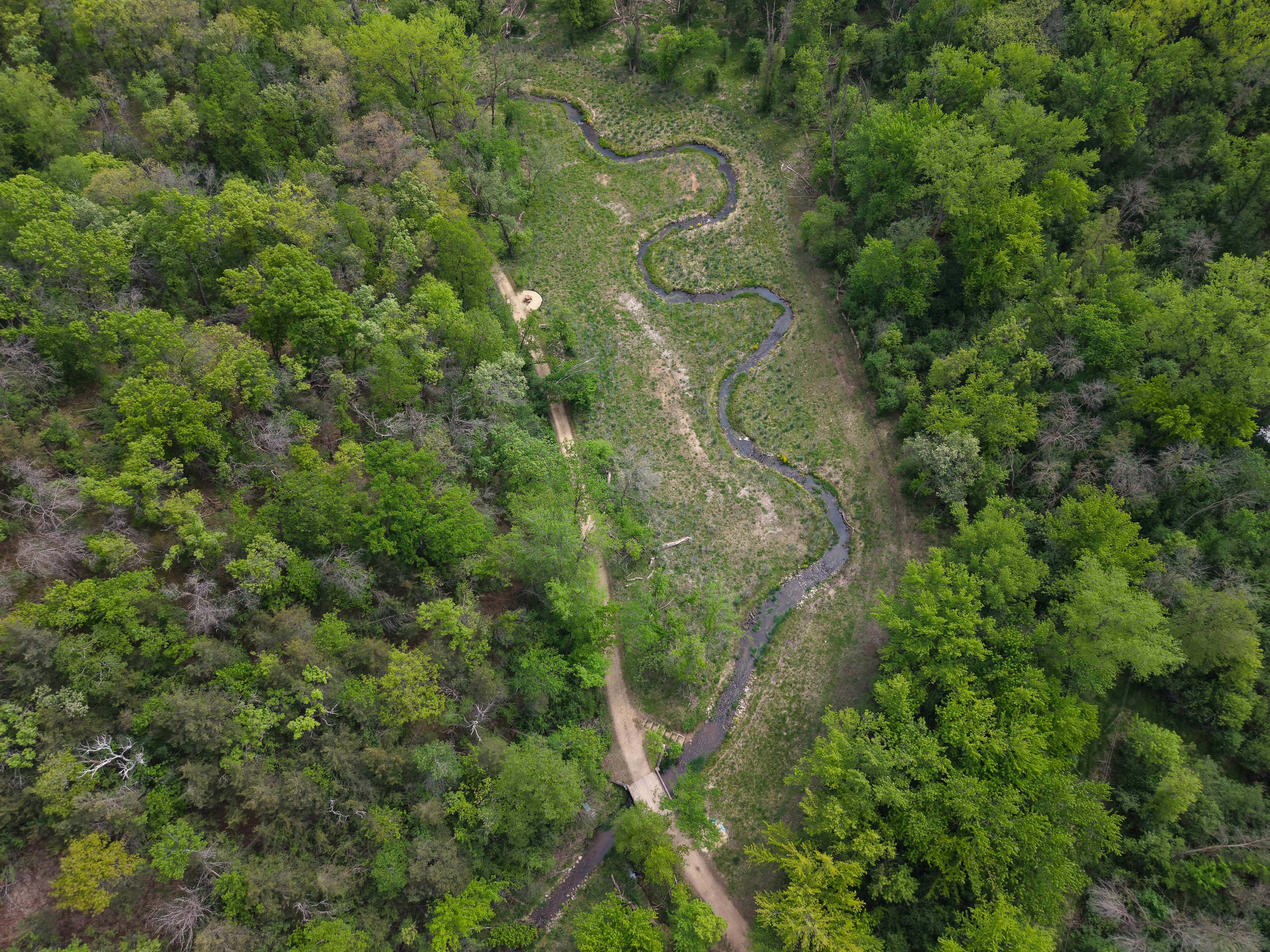Aerial view of meandering stream