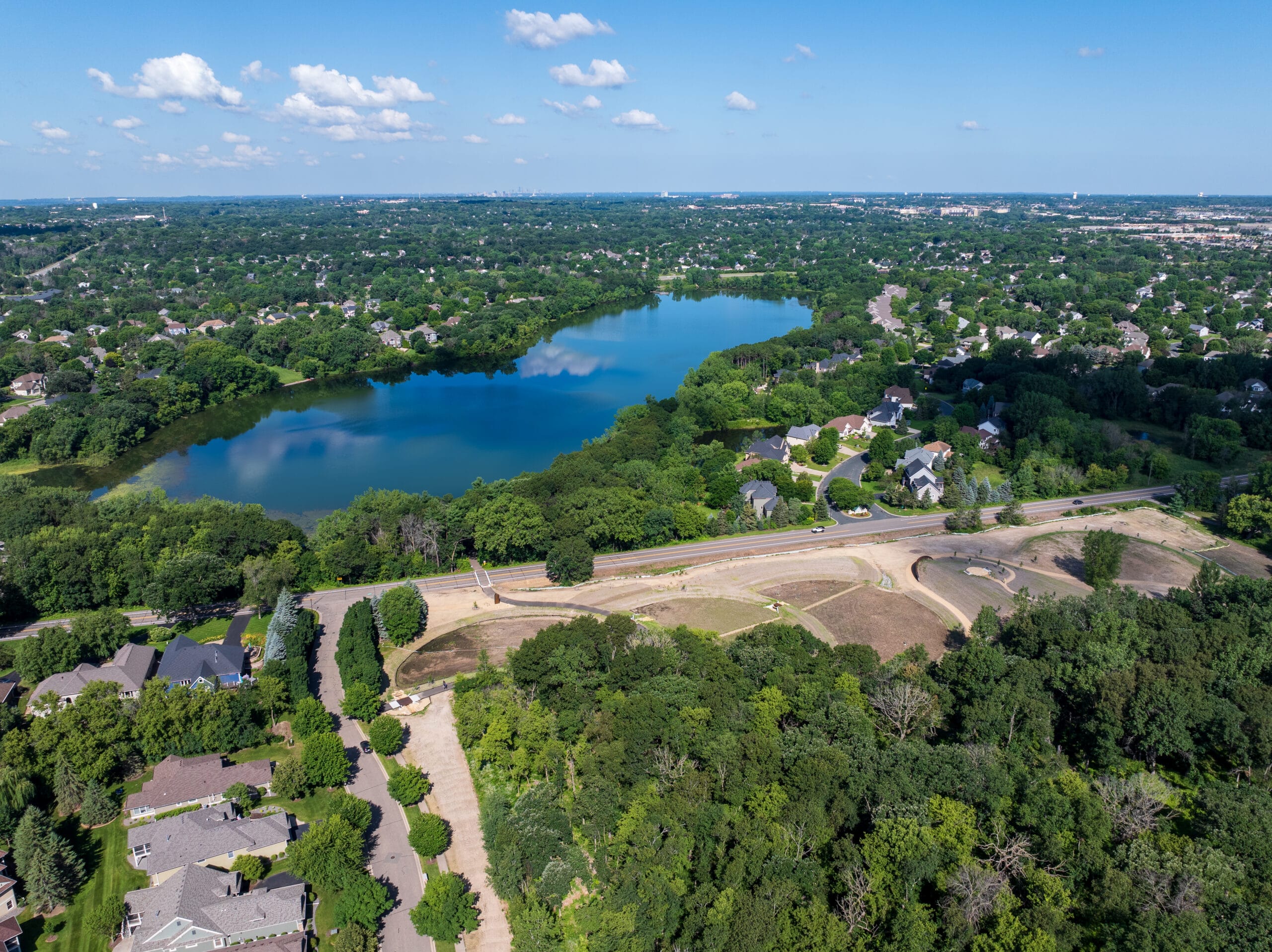 Aerial view of large lake