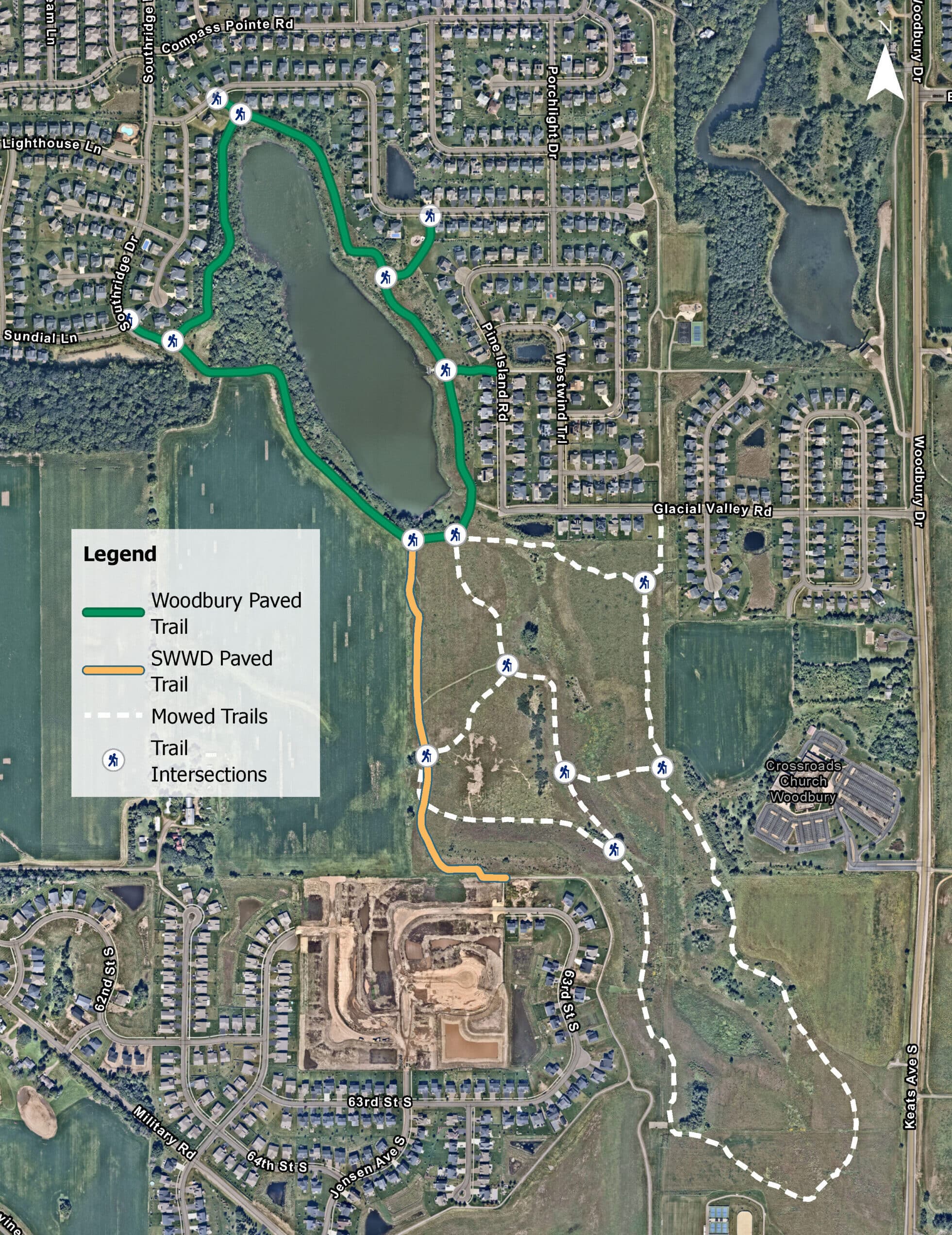 Aerial map of trail system at Glacial Valley Park