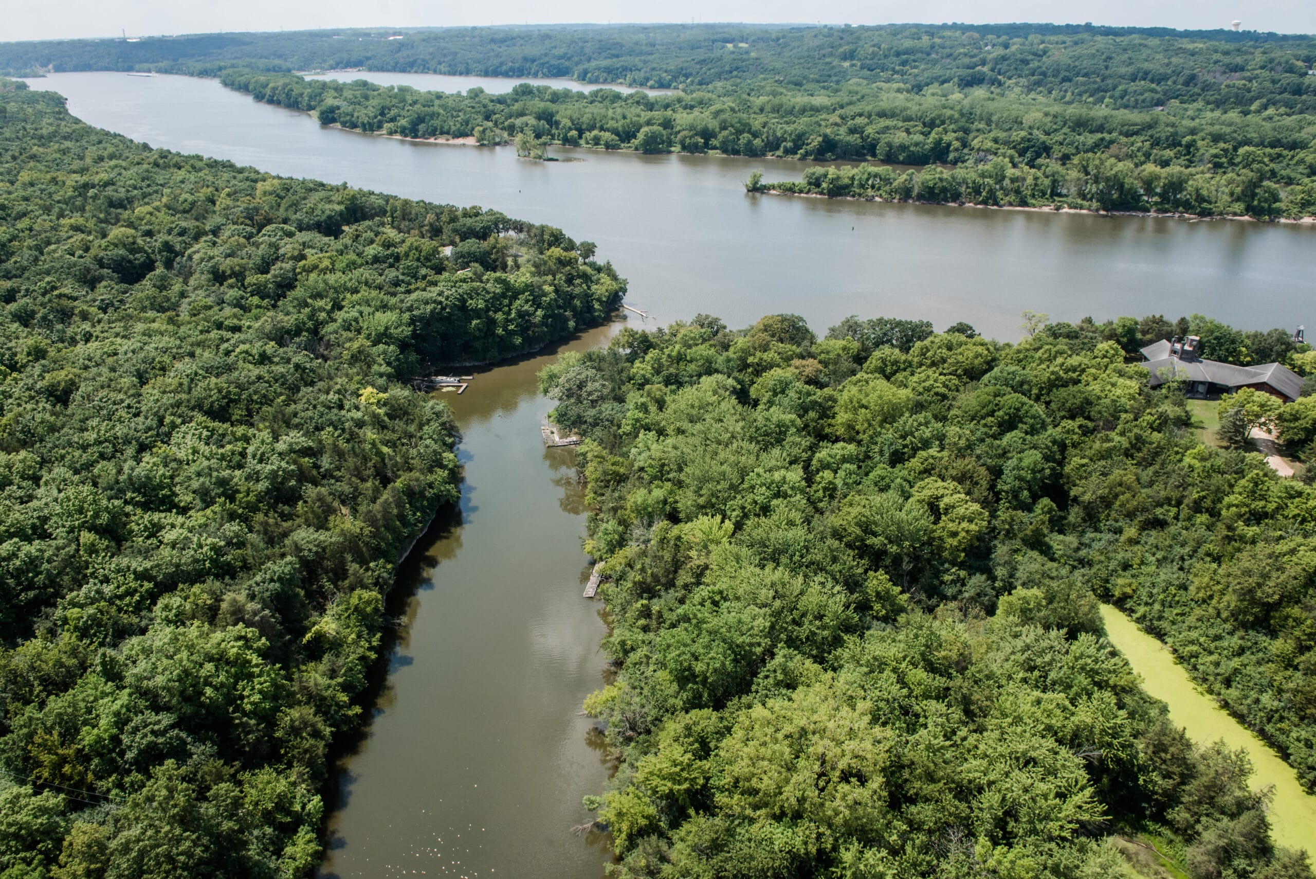 Aerial view of the Mississippi River in summer